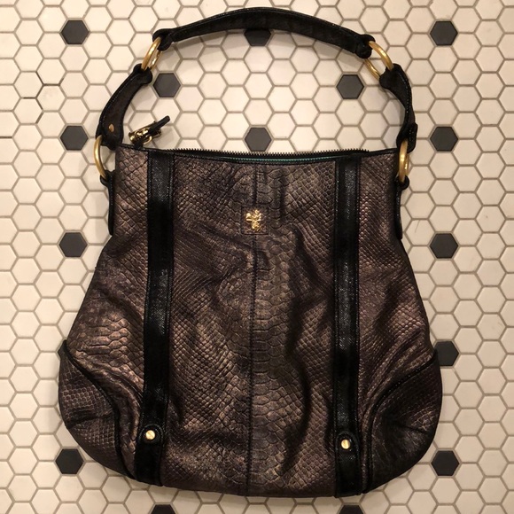 BABEE D Snakeskin Leather Purse Metallic Black - Picture 2 of 8
